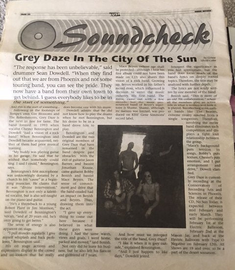 Newspaper clipping: Soundcheck, Grey Daze In The City Of The Sun